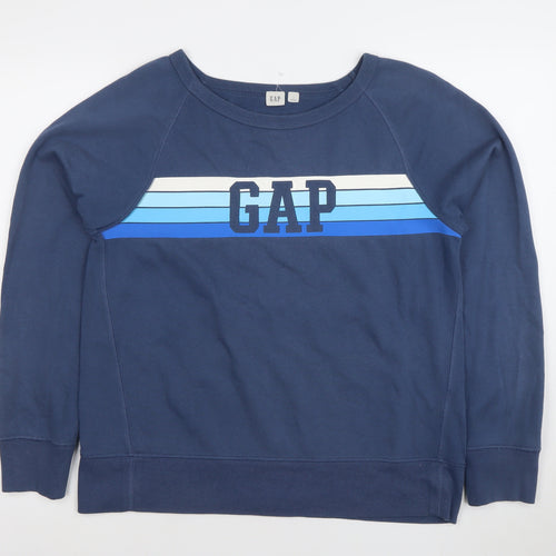 GAP Women Blue Logo Crew Neck Pullover Sweatshirt Size M