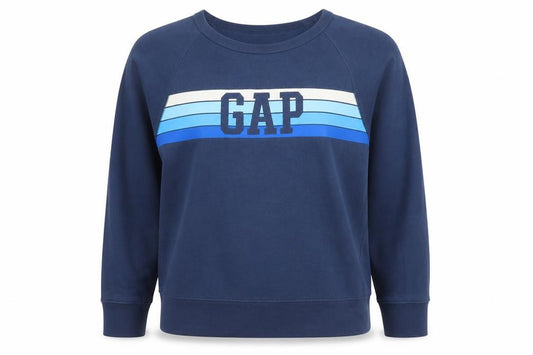 Front view of Gap Women Blue Logo Crew Neck Pullover Sweatshirt, size M