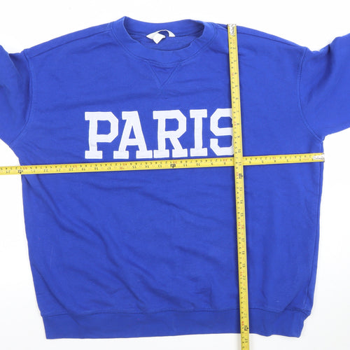 H&M Women Blue PARIS Crew Neck Sweatshirt Size 14 Cotton Blend