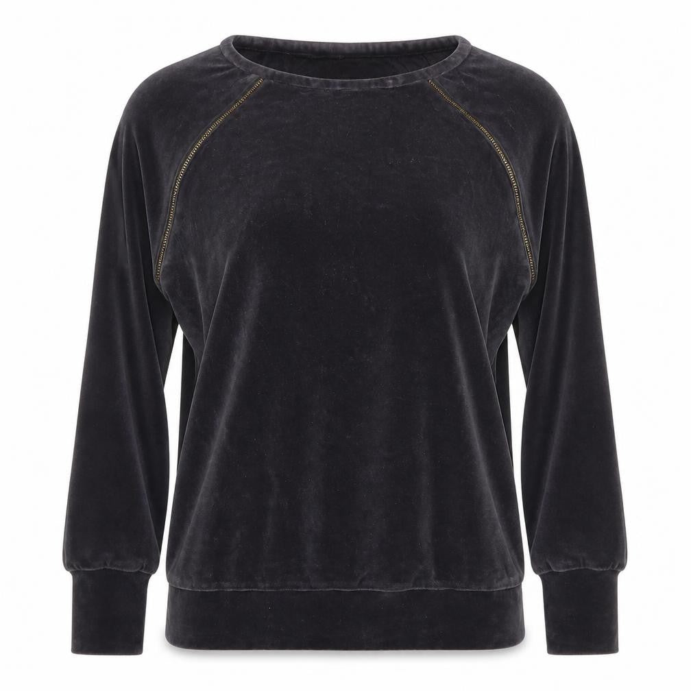 Front view of Minnie Rose Women Black Velvet Pullover Sweatshirt, size S