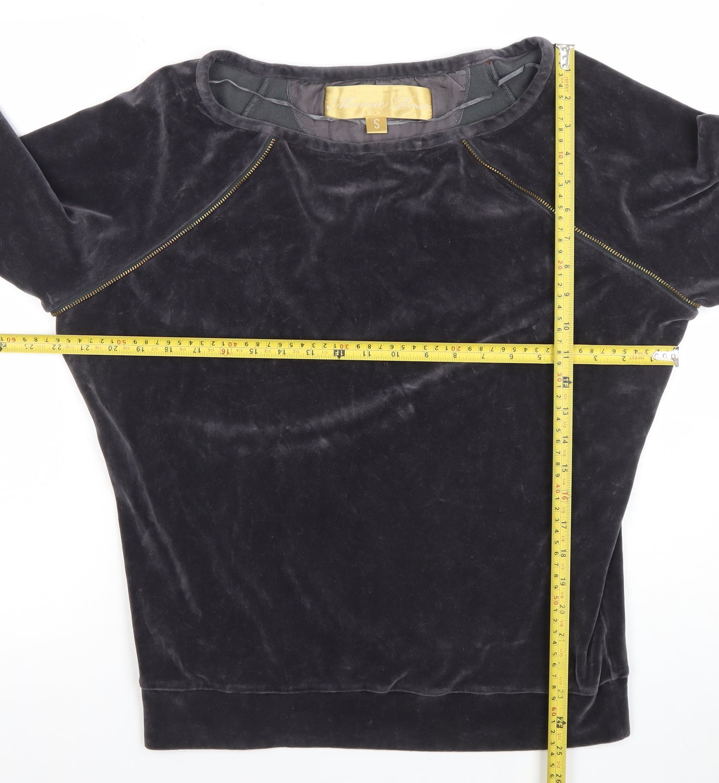 Minnie Rose Women Black Velvet Pullover Sweatshirt Size S