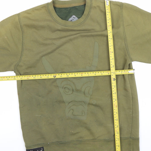 Ushi Mens Green Cotton Crew Neck Sweatshirt Size L