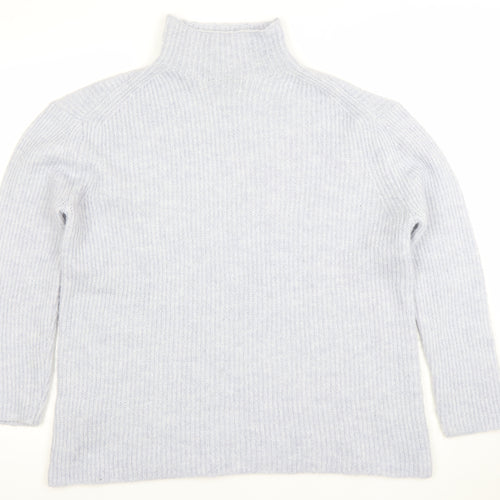 MNG Women's Grey High Neck Ribbed Knit Jumper Size S