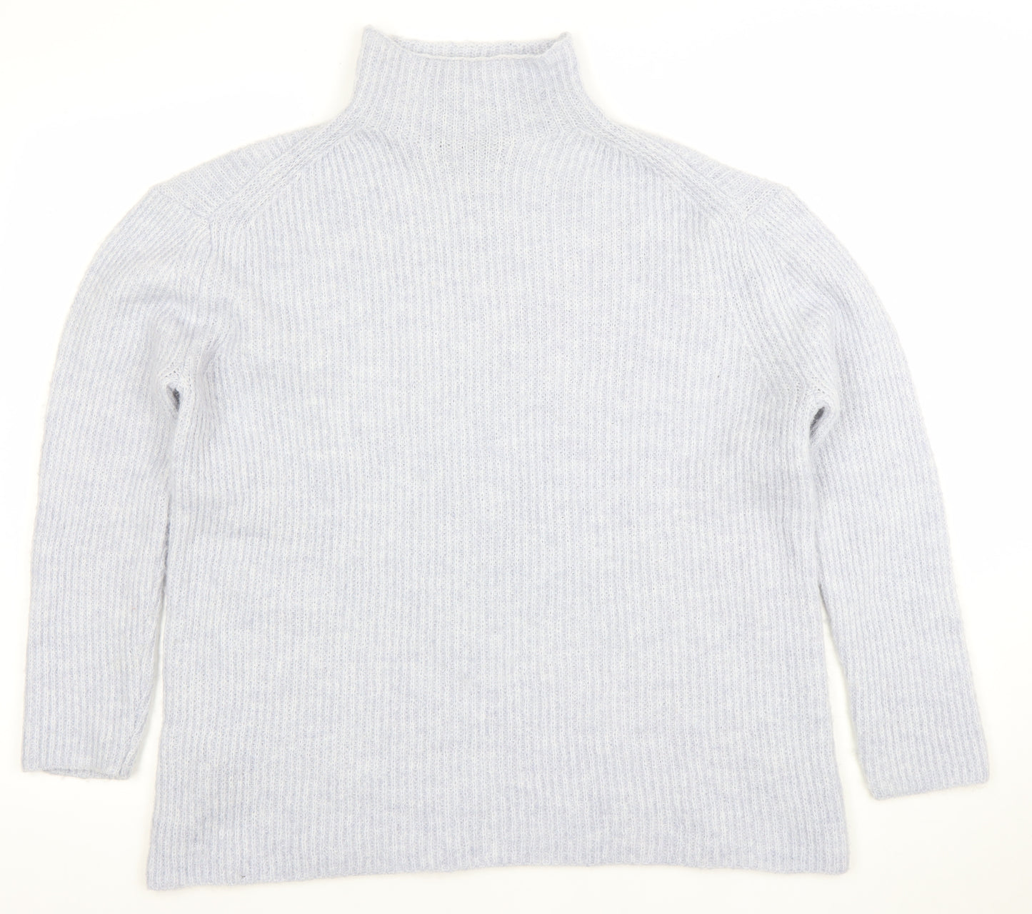MNG Women's Grey High Neck Ribbed Knit Jumper Size S