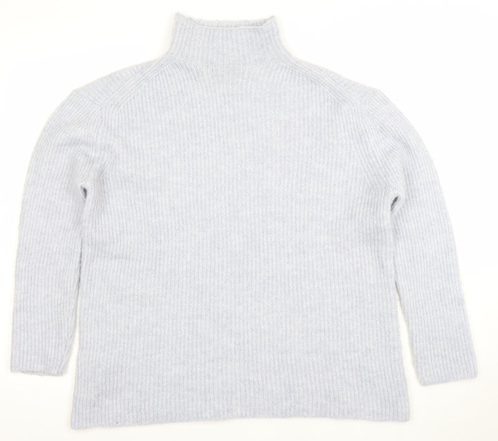 MNG Women's Grey High Neck Ribbed Knit Jumper Size S
