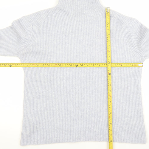 MNG Women's Grey High Neck Ribbed Knit Jumper Size S
