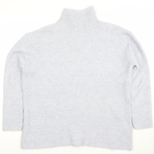 MNG Women's Grey High Neck Ribbed Knit Jumper Size S