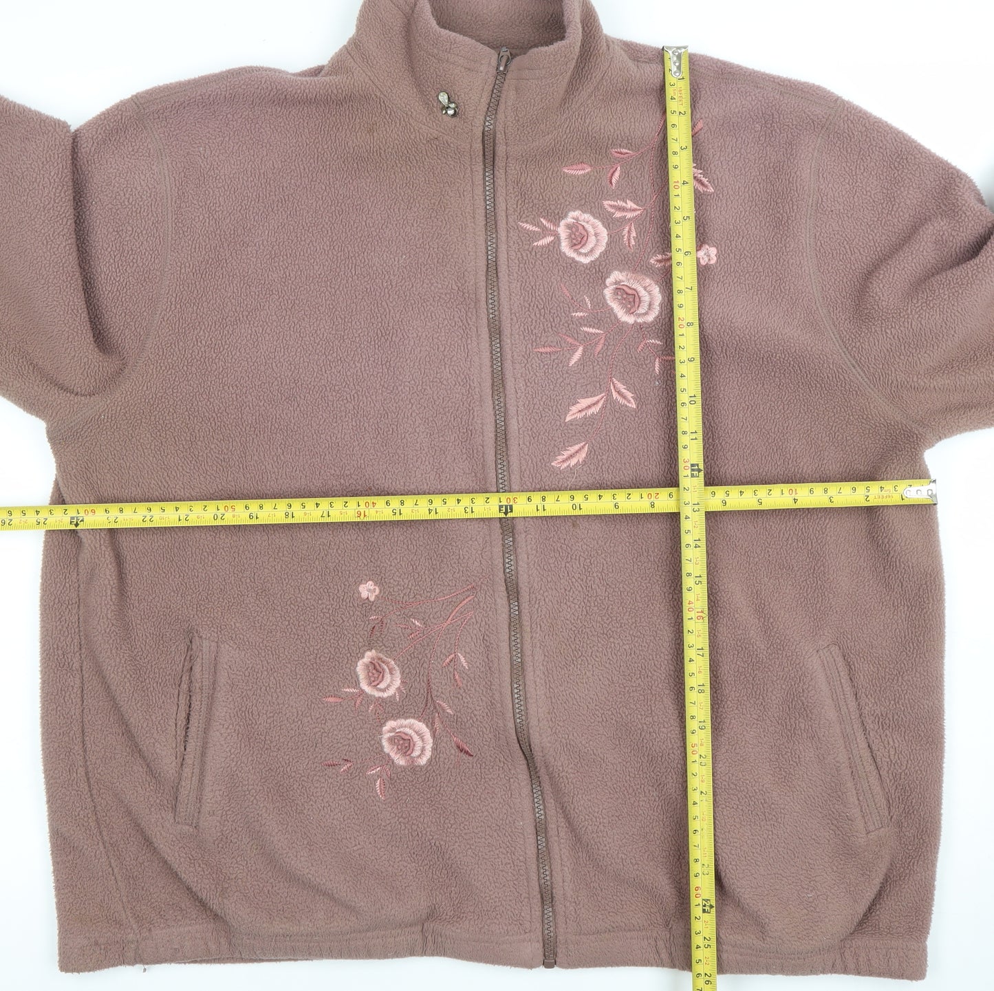 Affections Women Brown Embroidered Fleece Zip Jacket XL