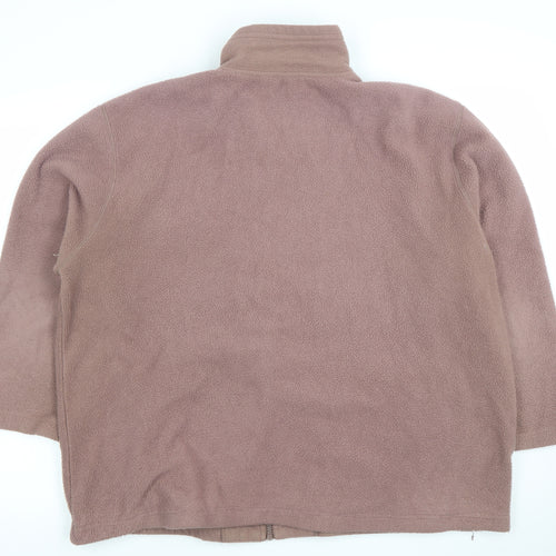 Affections Women Brown Embroidered Fleece Zip Jacket XL