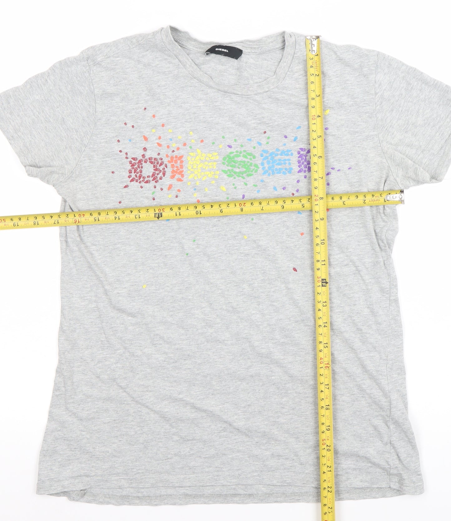 Diesel Womens Grey Rainbow Logo Cotton T-Shirt M