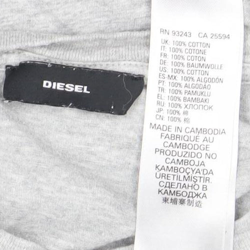 Diesel Womens Grey Rainbow Logo Cotton T-Shirt M