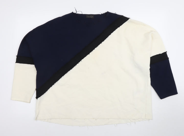 Topshop Women’s Navy & Cream Colourblock Long Sleeve Top UK 8