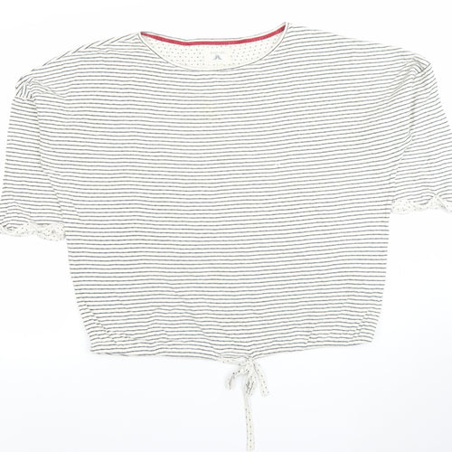 Aeropostale Womens White Striped Cropped Tie Cotton T-Shirt L