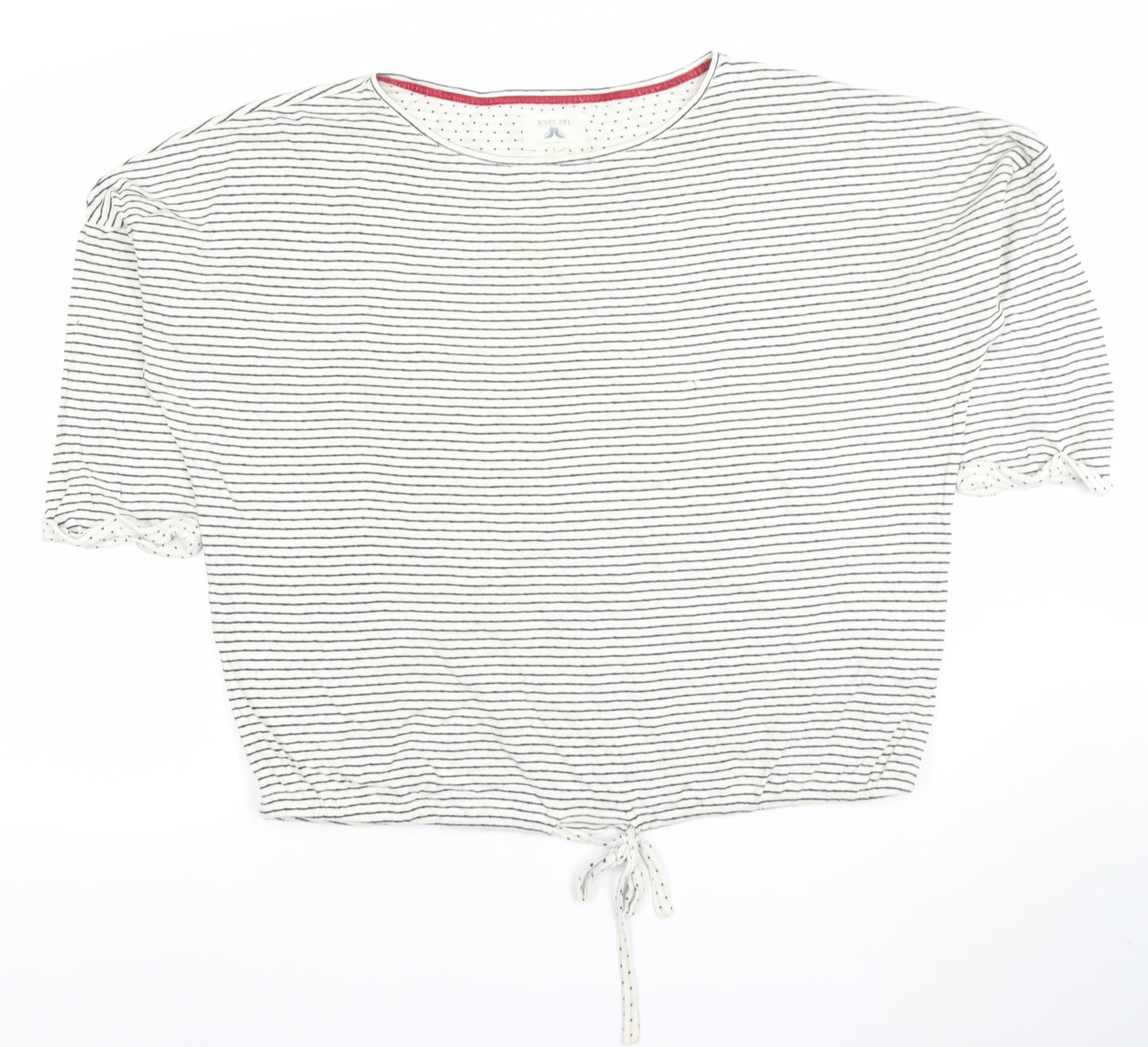 Aeropostale Womens White Striped Cropped Tie Cotton T-Shirt L