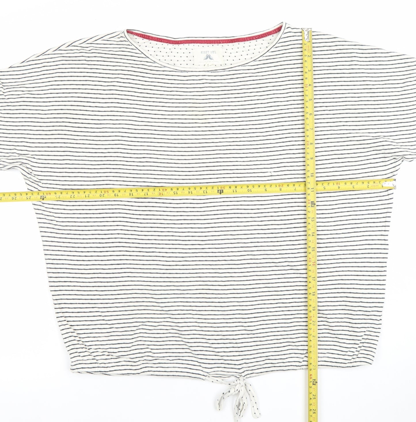 Aeropostale Womens White Striped Cropped Tie Cotton T-Shirt L