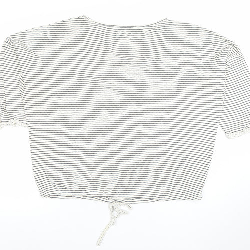 Aeropostale Womens White Striped Cropped Tie Cotton T-Shirt L