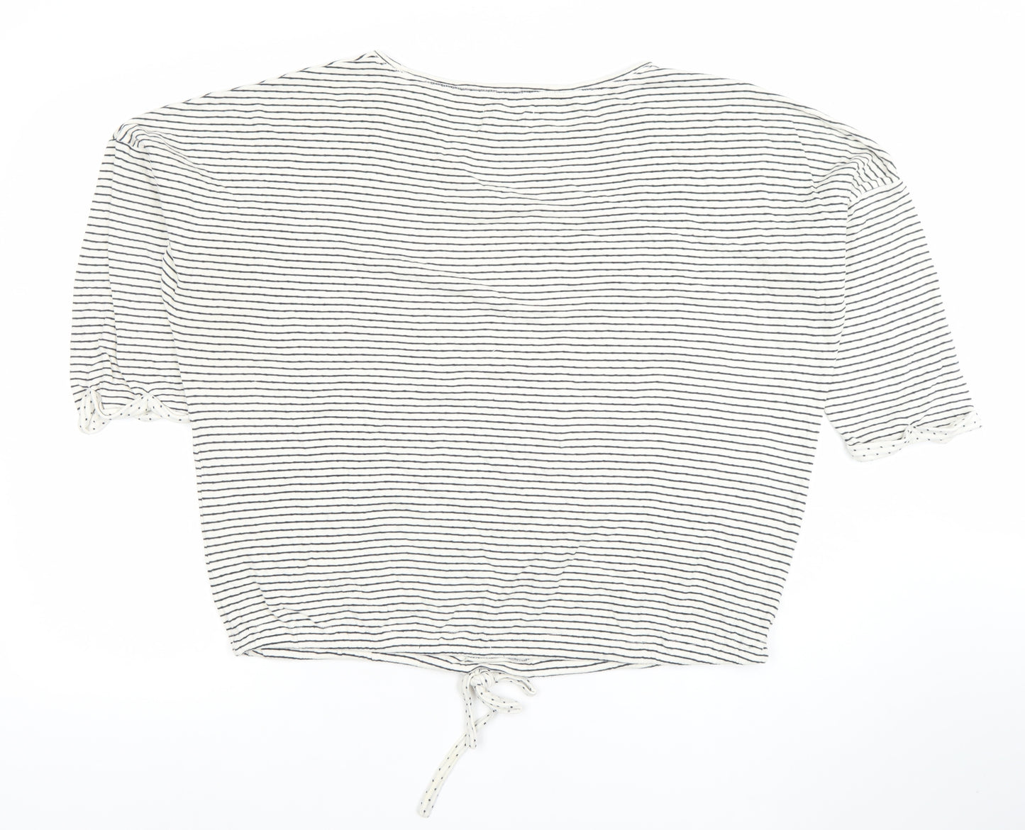 Aeropostale Womens White Striped Cropped Tie Cotton T-Shirt L