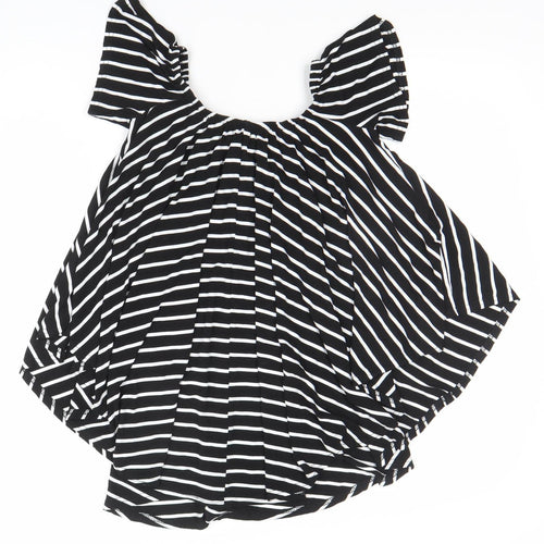 Boohoo Women’s Black Striped Off Shoulder Ruffle Blouse Size 8