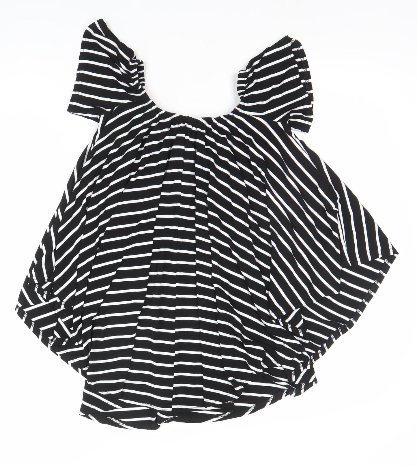 Boohoo Women’s Black Striped Off Shoulder Ruffle Blouse Size 8