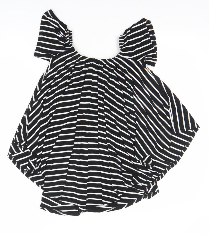 Boohoo Women’s Black Striped Off Shoulder Ruffle Blouse Size 8