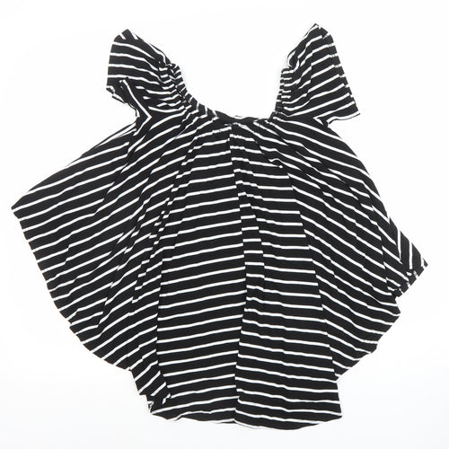 Boohoo Women’s Black Striped Off Shoulder Ruffle Blouse Size 8