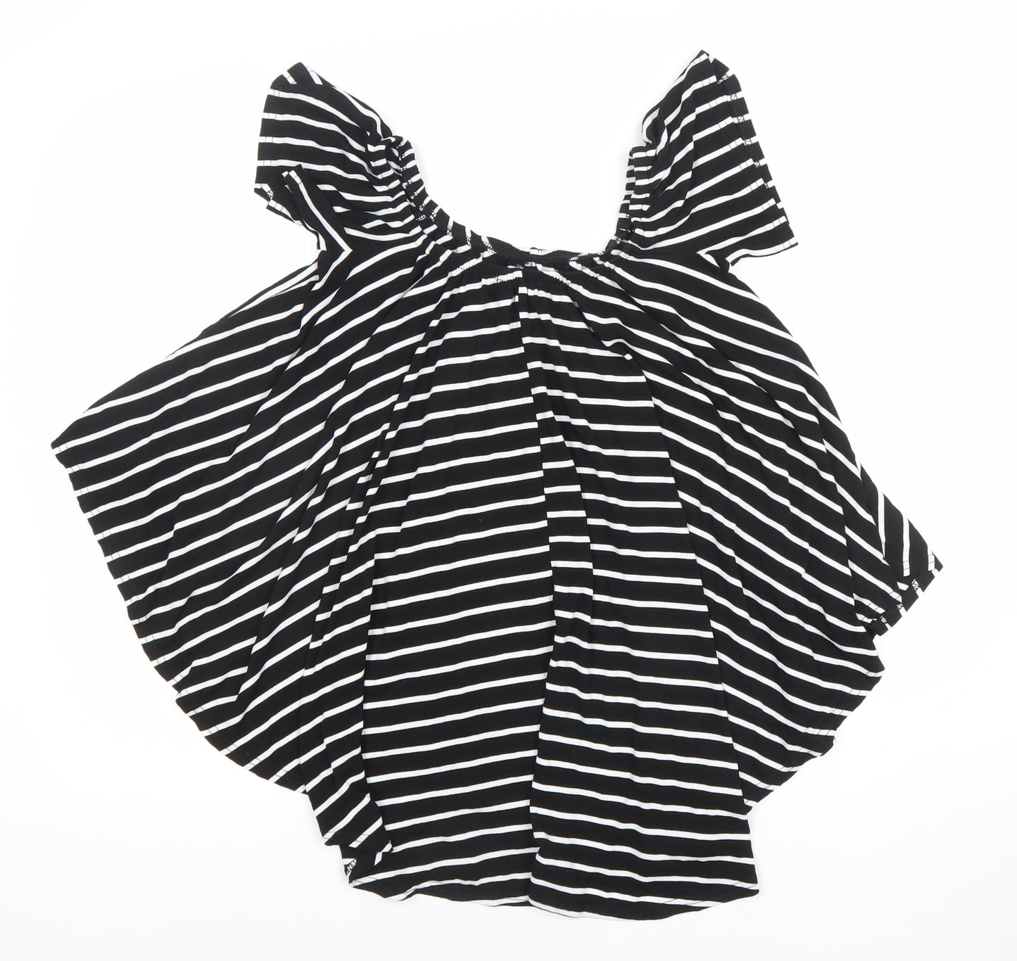 Boohoo Women’s Black Striped Off Shoulder Ruffle Blouse Size 8