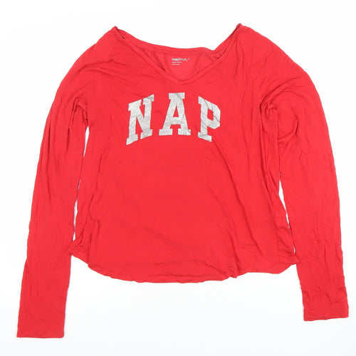 GapBody Women's Red V-Neck Long Sleeve Modal Blend T-Shirt Size S