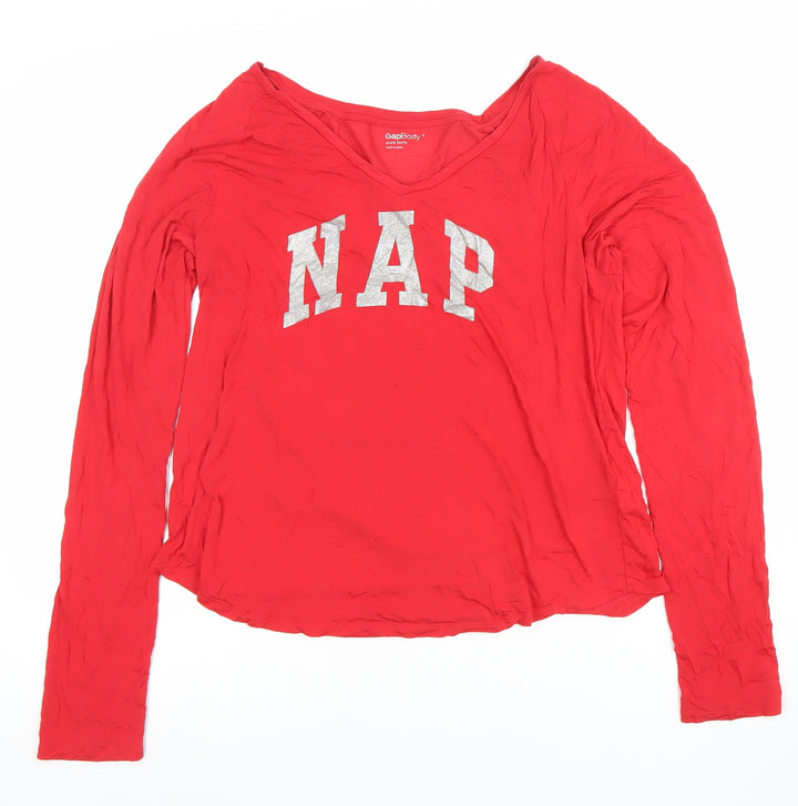 GapBody Women's Red V-Neck Long Sleeve Modal Blend T-Shirt Size S