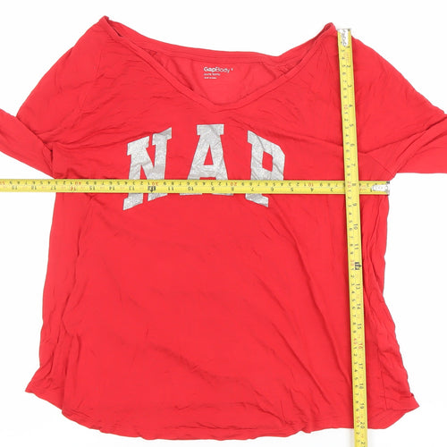 GapBody Women's Red V-Neck Long Sleeve Modal Blend T-Shirt Size S