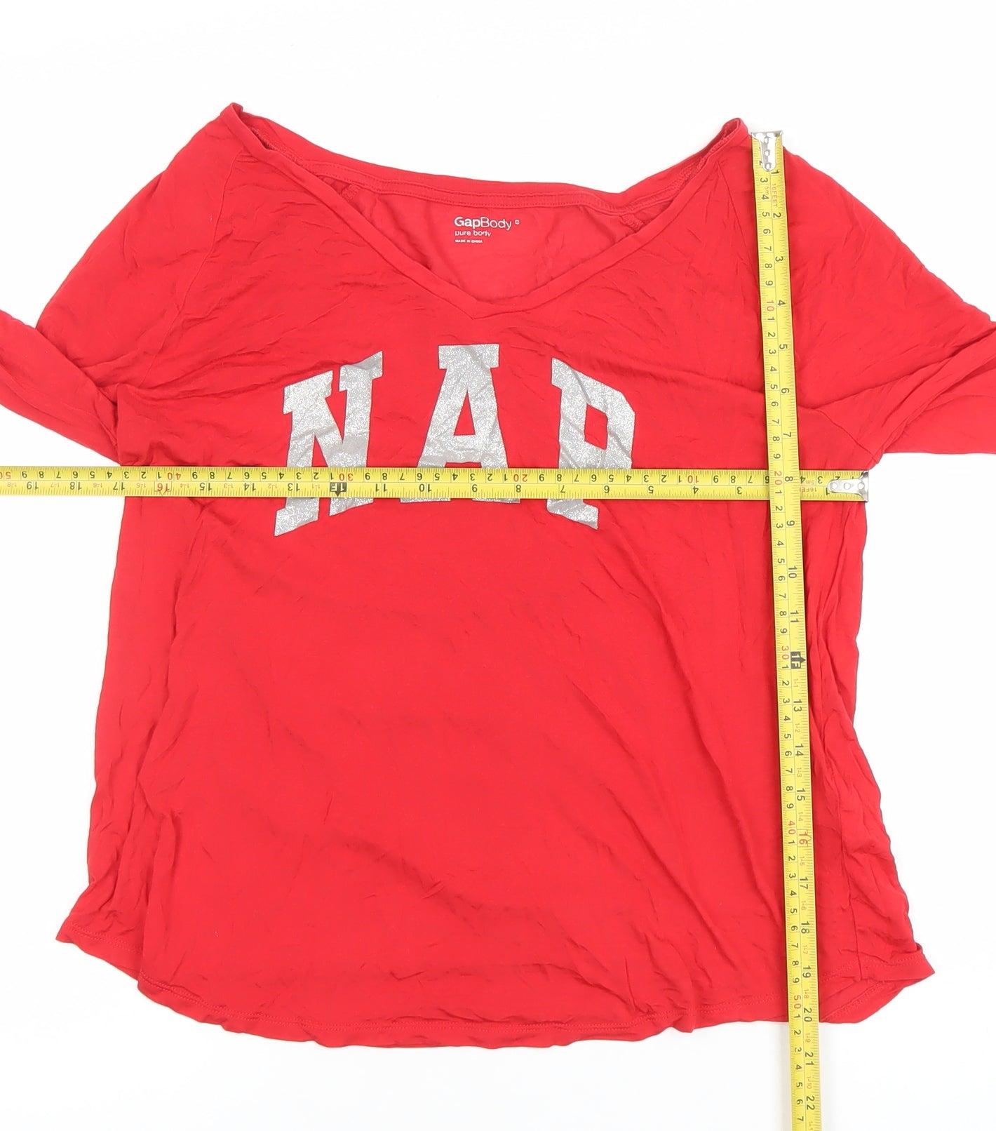 GapBody Women's Red V-Neck Long Sleeve Modal Blend T-Shirt Size S