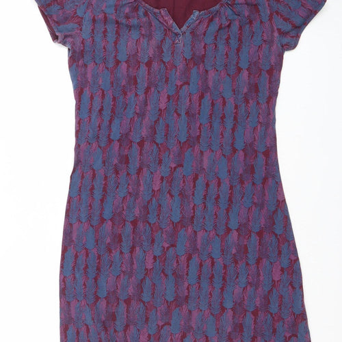 Mistal Womens Purple Feather Print Cotton Shift Dress Size 10