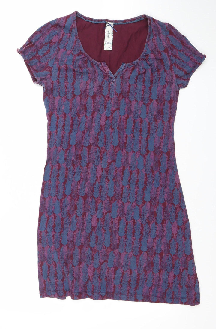 Mistal Womens Purple Feather Print Cotton Shift Dress Size 10