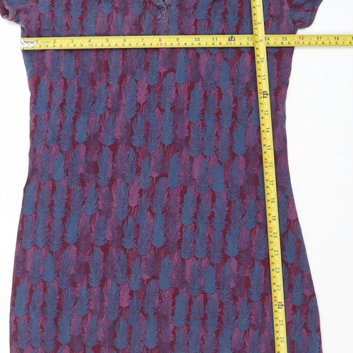 Mistal Womens Purple Feather Print Cotton Shift Dress Size 10