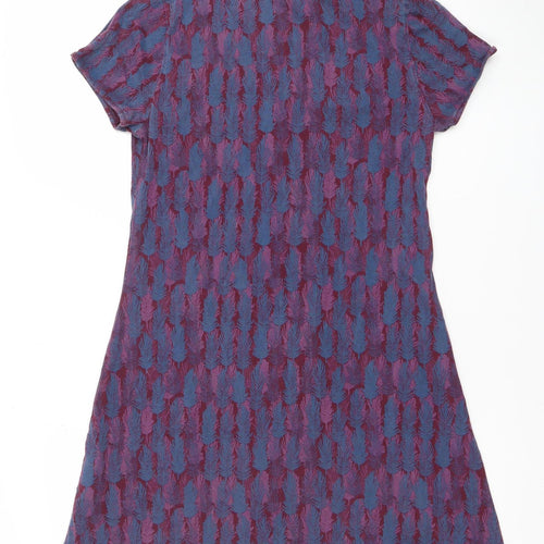 Mistal Womens Purple Feather Print Cotton Shift Dress Size 10