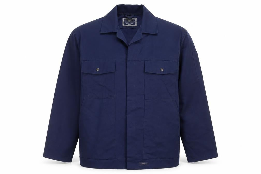 Front view of Work King Men’s Blue Long Sleeve Button-Up Workwear Shirt, size M