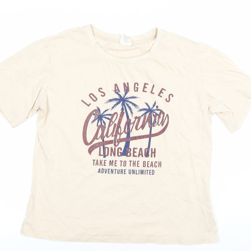 PINKSEA Womens Beige California Print T-Shirt Size M Casual Short Sleeve