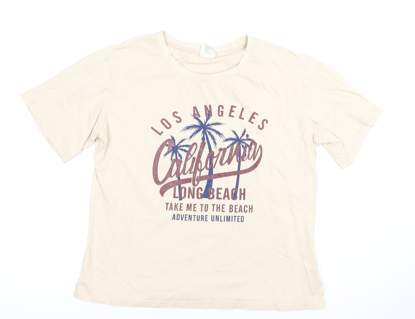 PINKSEA Womens Beige California Print T-Shirt Size M Casual Short Sleeve
