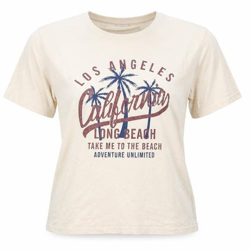 PINKSEA Womens Beige California Print T-Shirt Size M Casual Short Sleeve