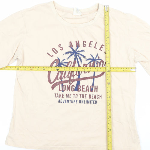 PINKSEA Womens Beige California Print T-Shirt Size M Casual Short Sleeve