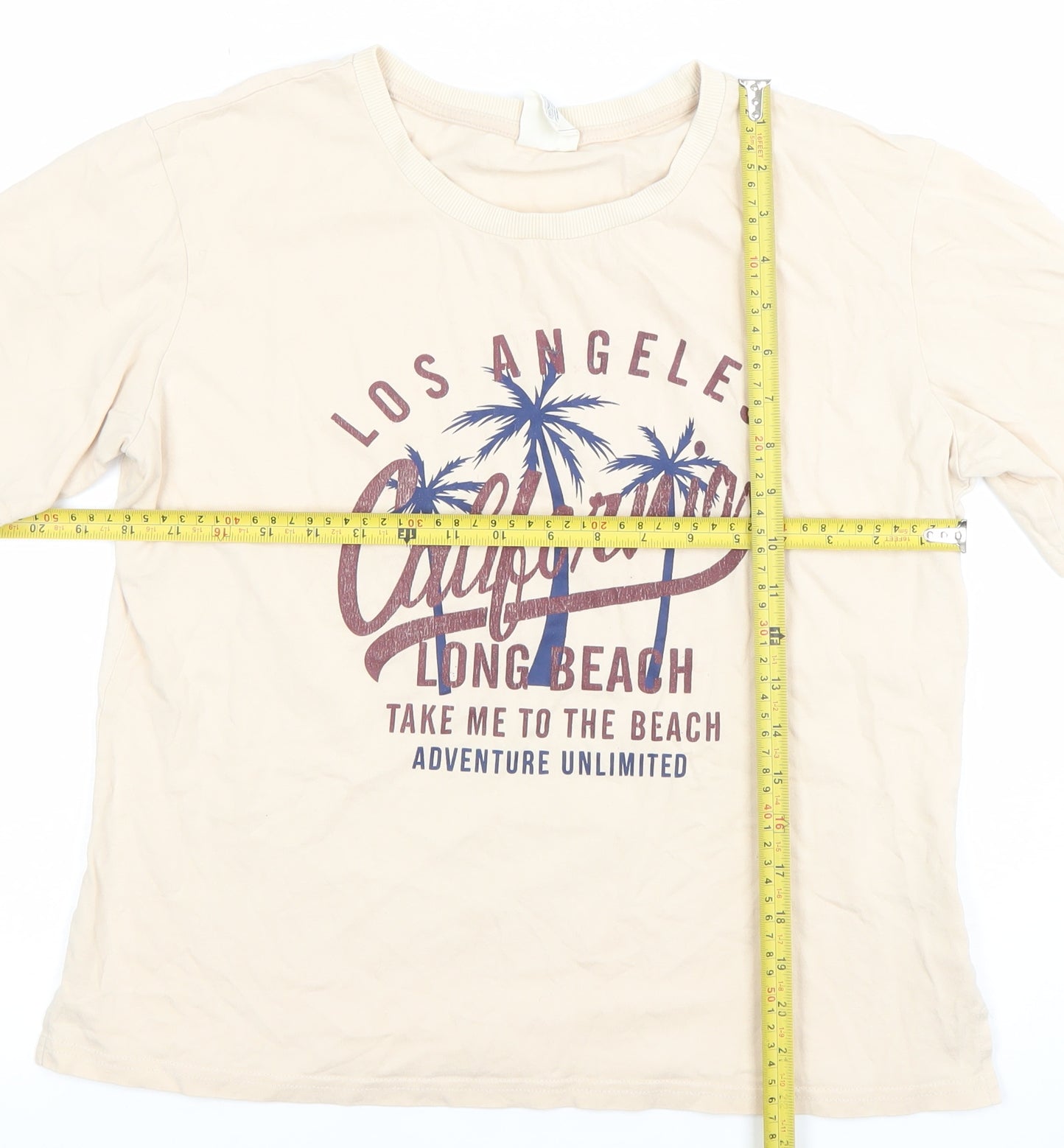 PINKSEA Womens Beige California Print T-Shirt Size M Casual Short Sleeve