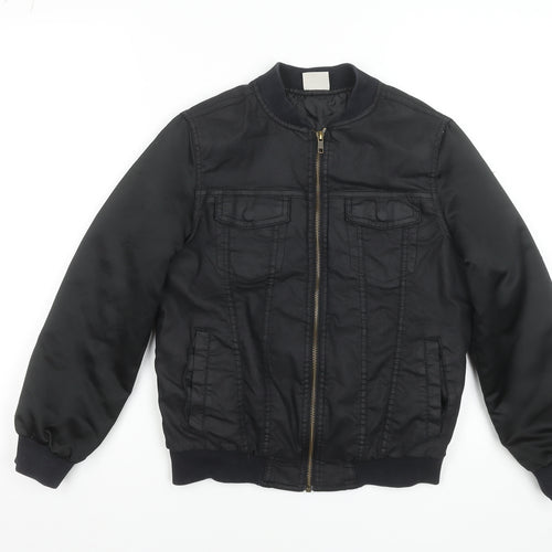 Zara Boys Black Bomber Jacket 9-10 Years Lined Cotton Nylon Zip Style