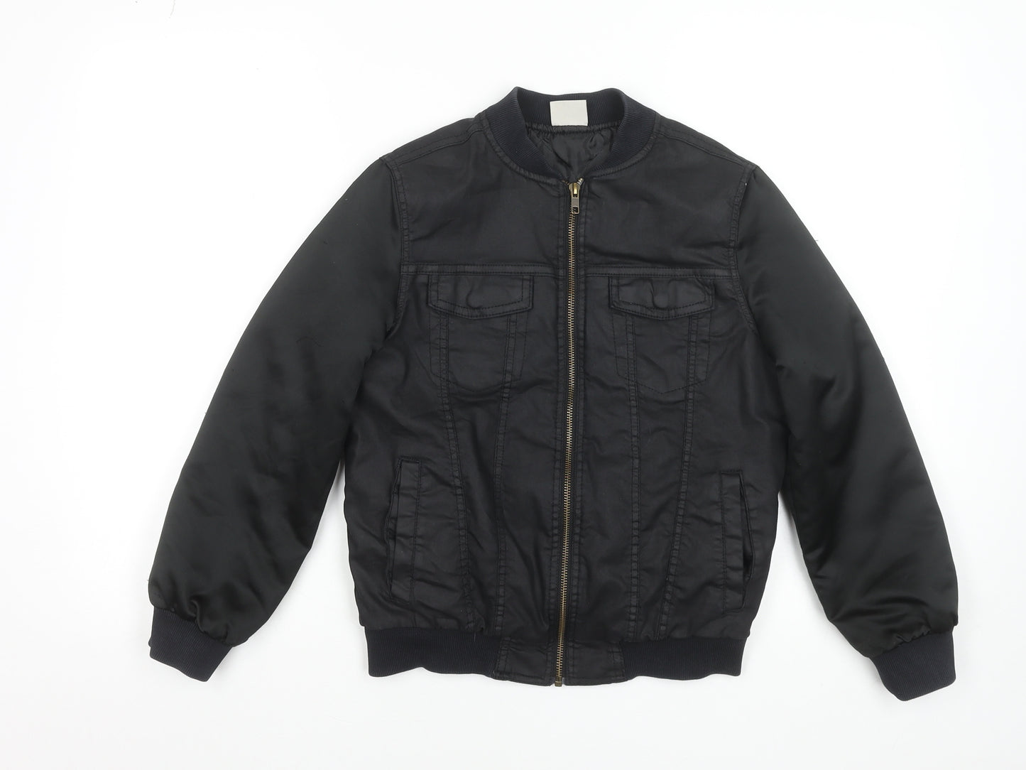 Zara Boys Black Bomber Jacket 9-10 Years Lined Cotton Nylon Zip Style