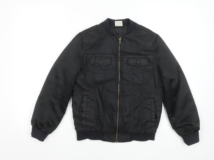 Zara Boys Black Bomber Jacket 9-10 Years Lined Cotton Nylon Zip Style