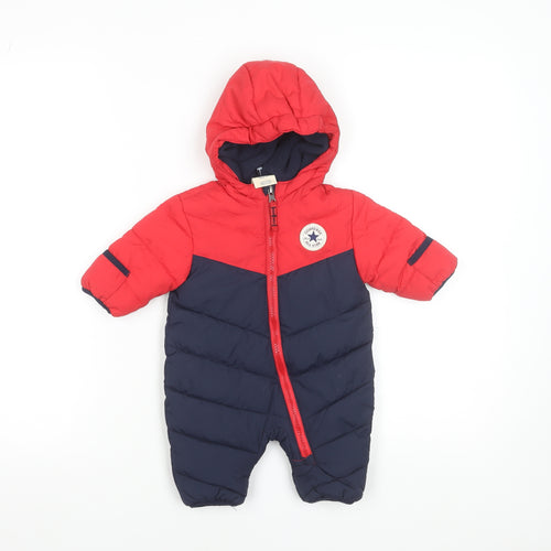 Converse Unisex Baby Red & Navy Puffer Snowsuit 0-3 Months Hooded Winter Suit