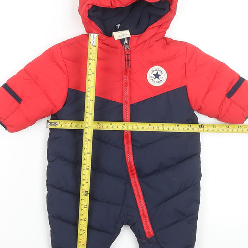 Converse Unisex Baby Red & Navy Puffer Snowsuit 0-3 Months Hooded Winter Suit