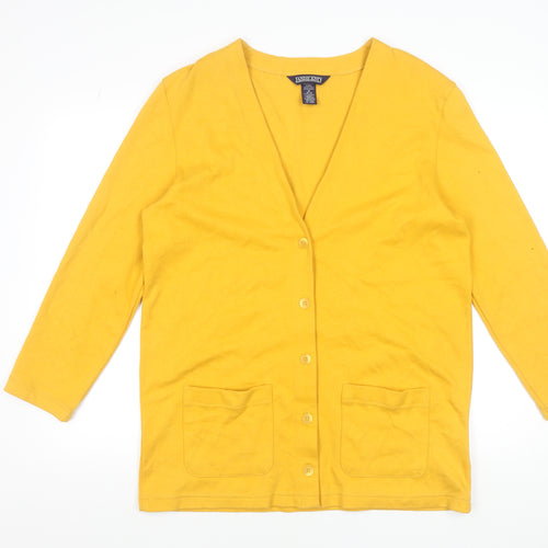 Lands' End Women's Yellow Cotton V-Neck Cardigan M 10-12