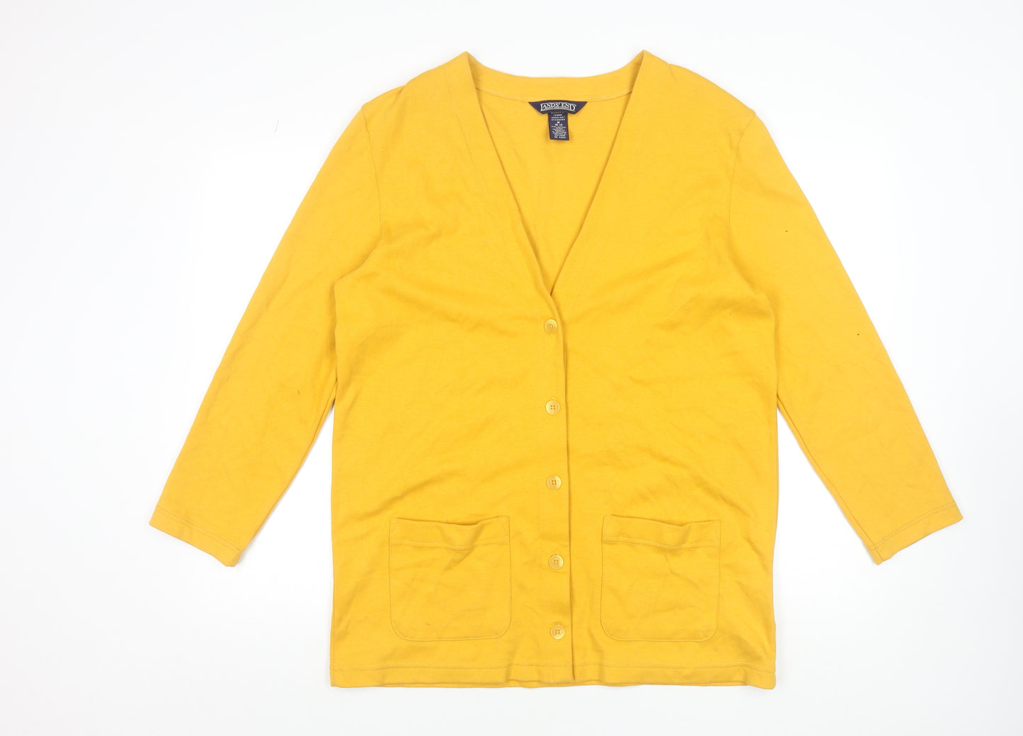 Lands' End Women's Yellow Cotton V-Neck Cardigan M 10-12