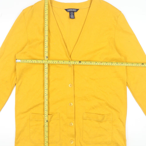 Lands' End Women's Yellow Cotton V-Neck Cardigan M 10-12