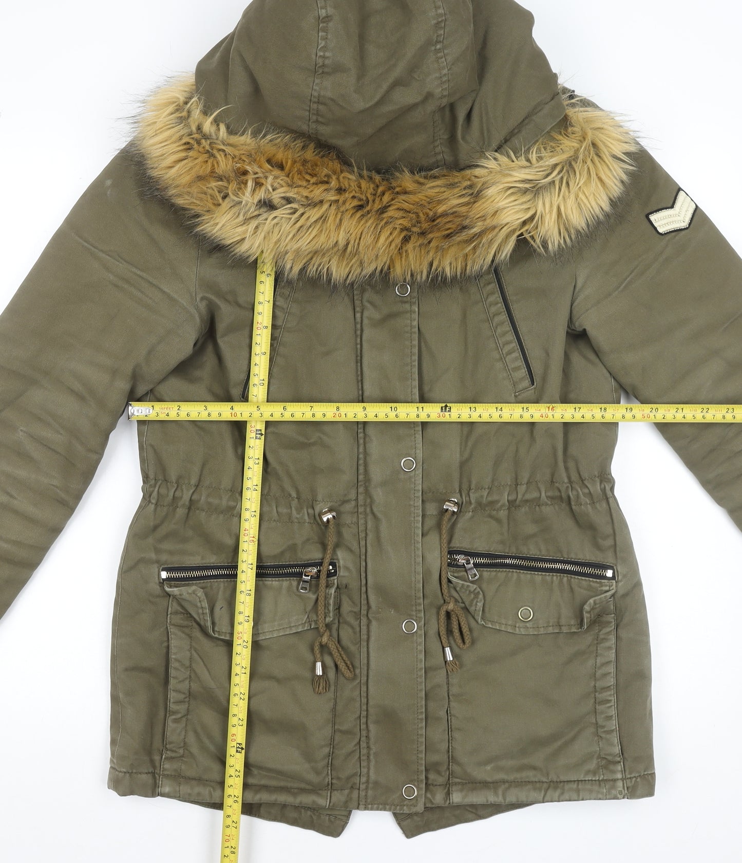 Pimkie Women's Green Fur Trim Hooded Parka Coat Size 10
