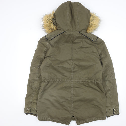Pimkie Women's Green Fur Trim Hooded Parka Coat Size 10